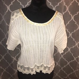 Free People Crop Top w Beading and Lace